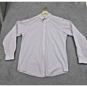 Brooks Brothers Shirt Mens 17 XL Regent Fit White Pink Plaid Non Iron Dress